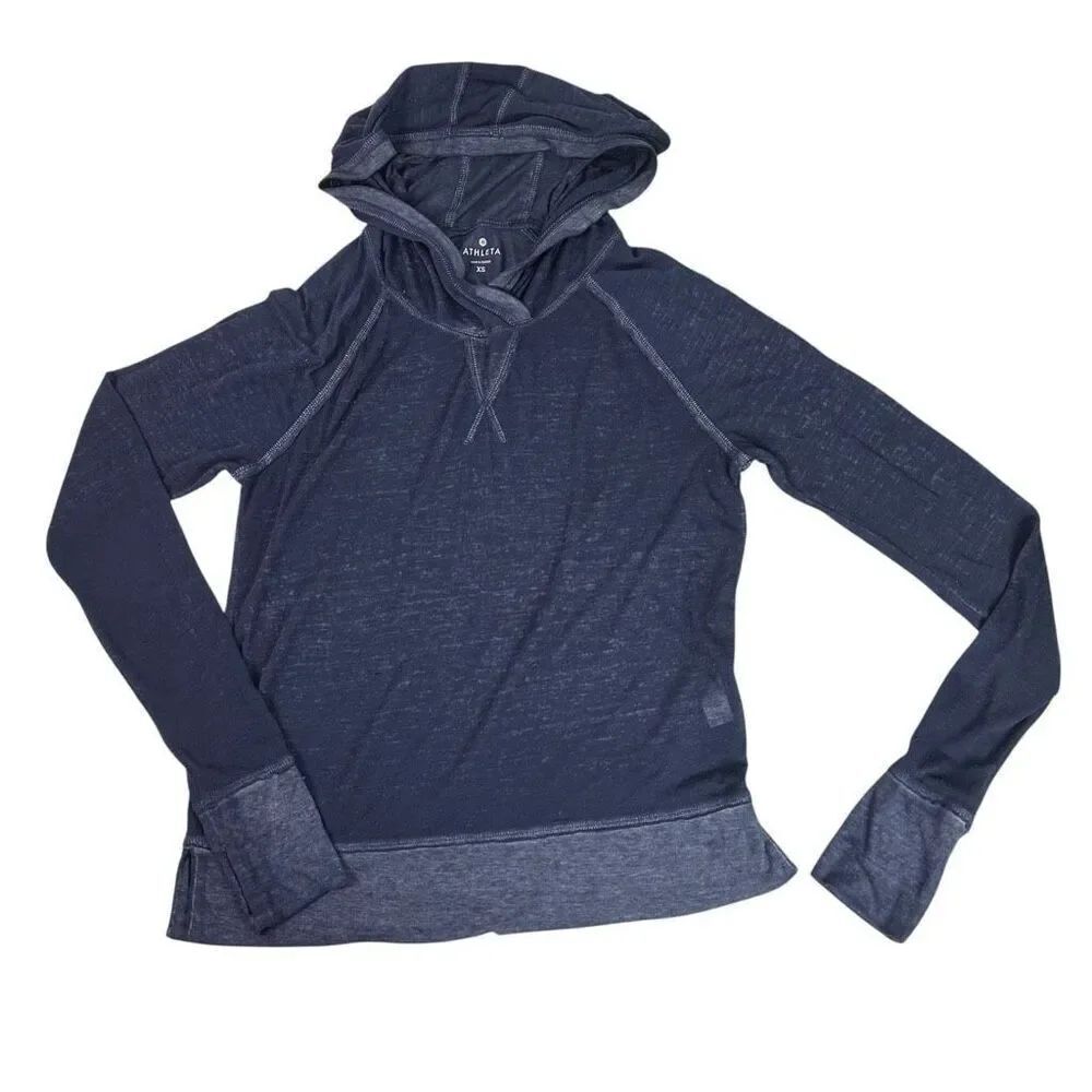 Athleta Women's XS Sugar Rush Blue Heathered Hoodie Sheer Top - Picture 3 of 8